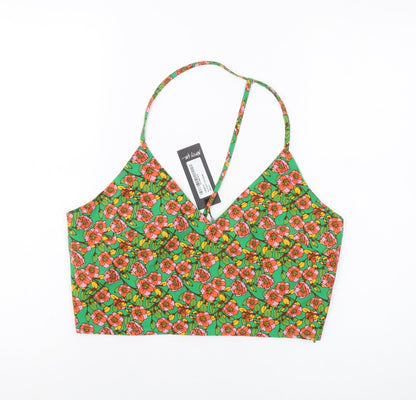 Nasty Gal Womens Green Floral Polyester Cropped Tank Size 14 V-Neck