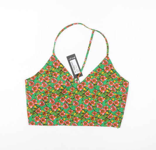 Nasty Gal Womens Green Floral Polyester Cropped Tank Size 14 V-Neck