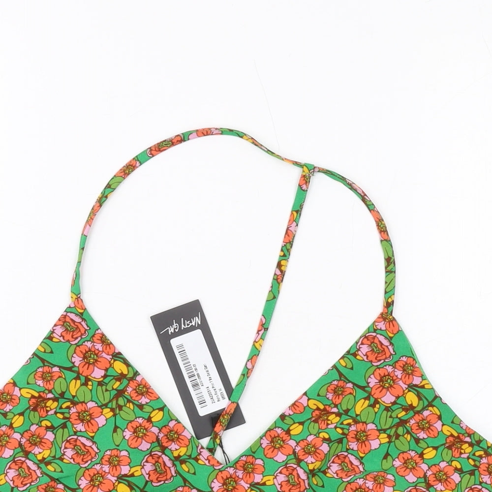 Nasty Gal Womens Green Floral Polyester Cropped Tank Size 14 V-Neck