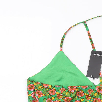 Nasty Gal Womens Green Floral Polyester Cropped Tank Size 14 V-Neck