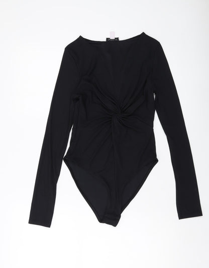 Topshop Womens Black Polyester Bodysuit One-Piece Size 12 Snap
