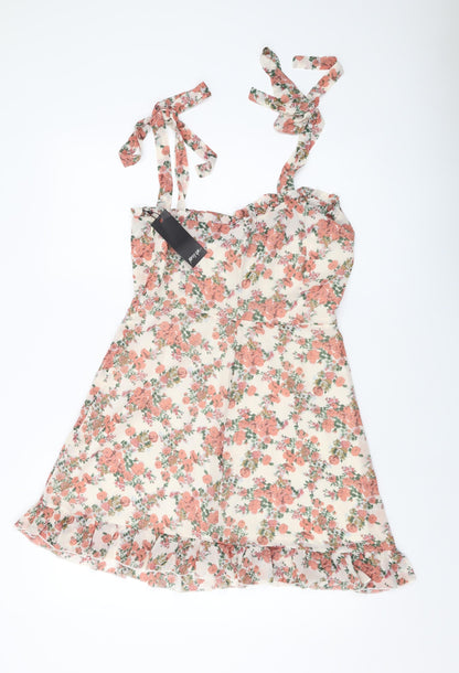 Nasty Gal Womens Pink Floral Polyester A-Line Size 12 Square Neck Zip
