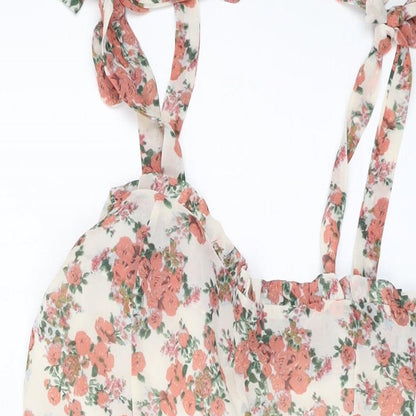 Nasty Gal Womens Pink Floral Polyester A-Line Size 12 Square Neck Zip