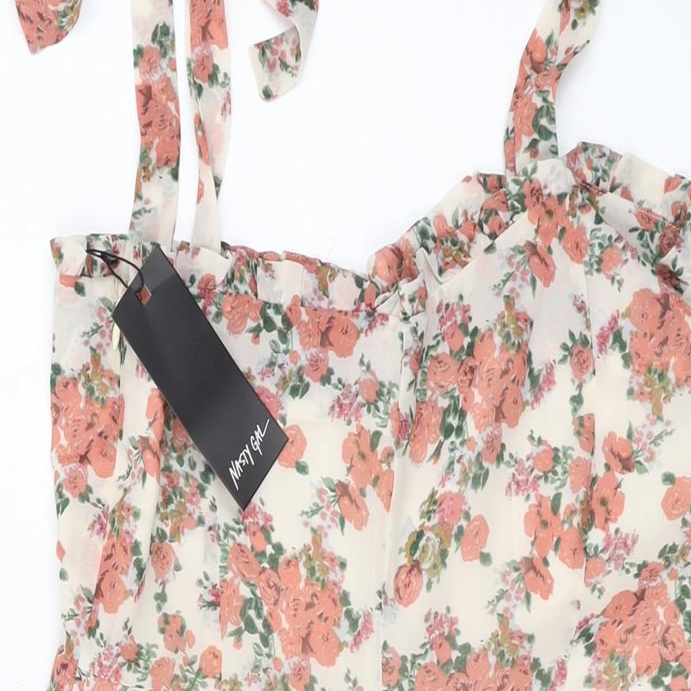 Nasty Gal Womens Pink Floral Polyester A-Line Size 12 Square Neck Zip