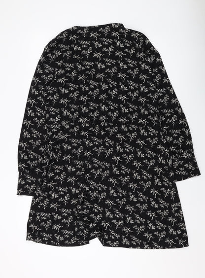 H&M Womens Black Floral Polyester A-Line Size 10 V-Neck Pullover