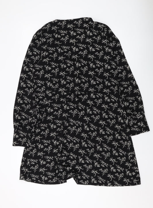 H&M Womens Black Floral Polyester A-Line Size 10 V-Neck Pullover