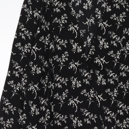 H&M Womens Black Floral Polyester A-Line Size 10 V-Neck Pullover