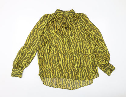 H&M Womens Yellow Animal Print Polyester Basic Blouse Size M Mock Neck