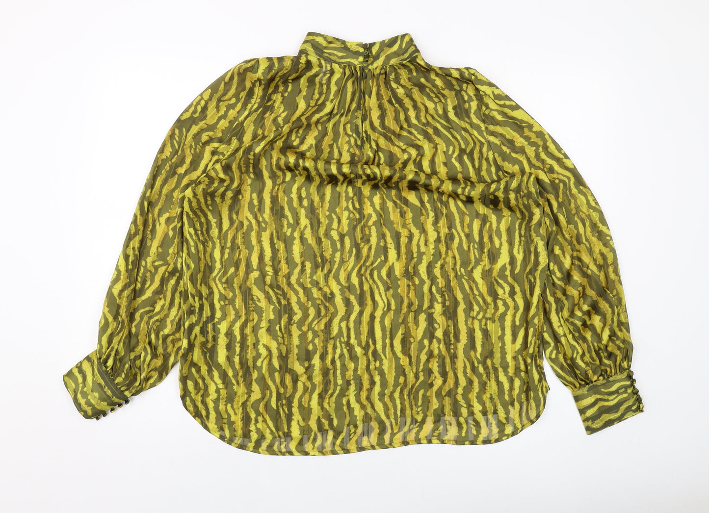 H&M Womens Yellow Animal Print Polyester Basic Blouse Size M Mock Neck
