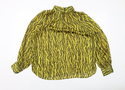 H&M Womens Yellow Animal Print Polyester Basic Blouse Size M Mock Neck