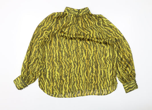 H&M Womens Yellow Animal Print Polyester Basic Blouse Size M Mock Neck