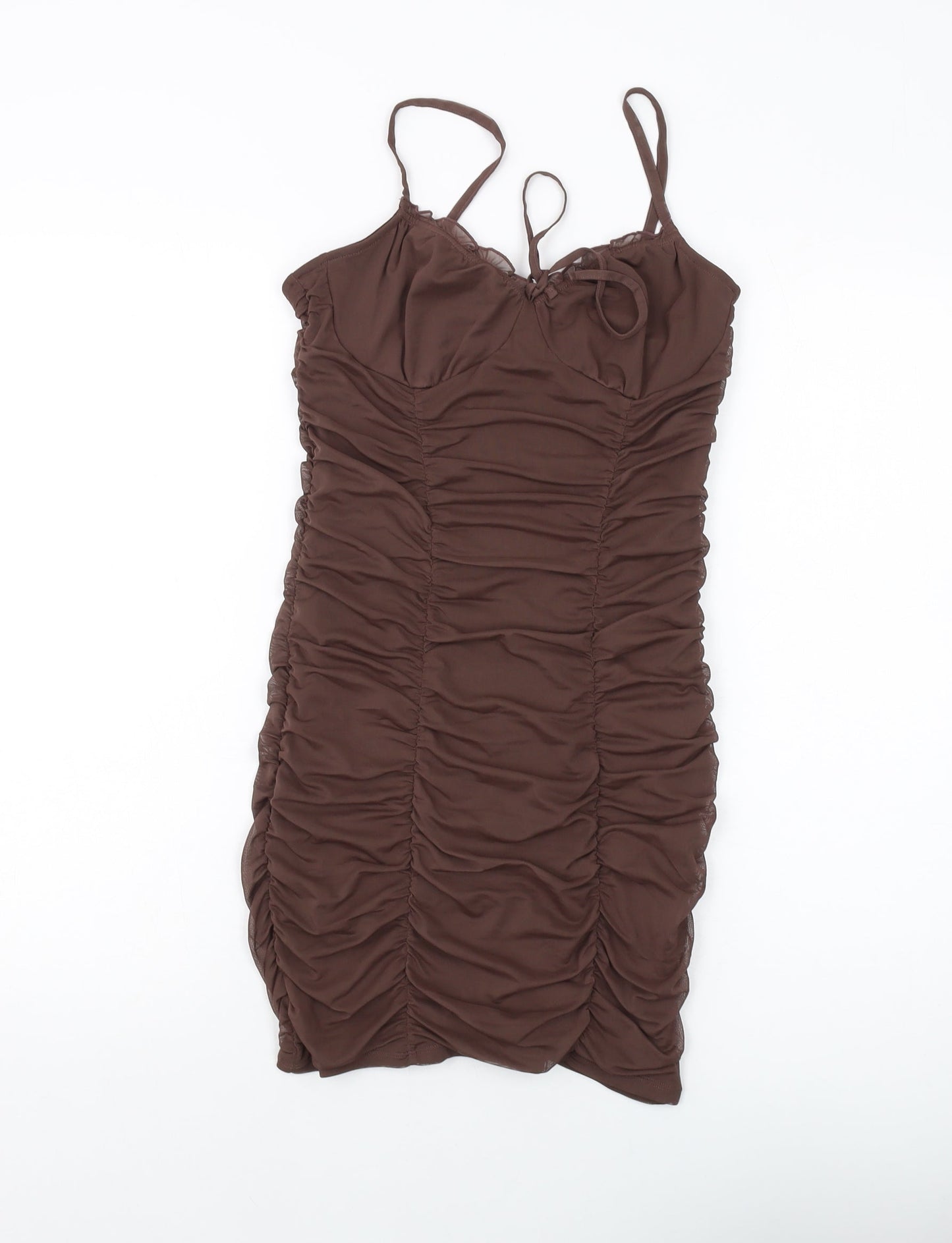 H&M Womens Brown Polyester Mini Size S Square Neck Pullover