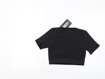Womens UK Size M PRETTYLITTLETHING Black Cropped T-Shirt