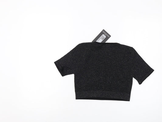 Womens UK Size M PRETTYLITTLETHING Black Cropped T-Shirt