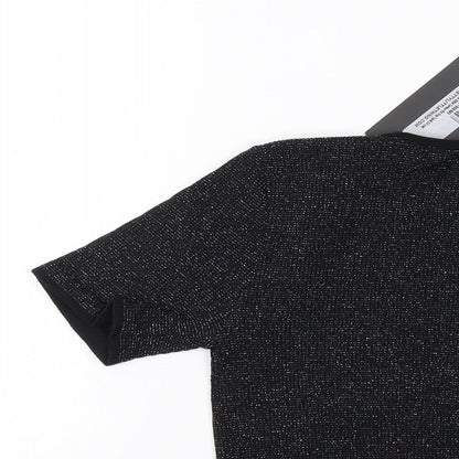 Womens UK Size M PRETTYLITTLETHING Black Cropped T-Shirt
