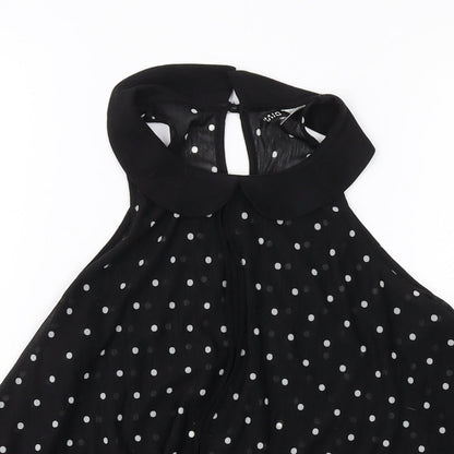H&,M Womens Black Polka Dot Polyester Basic Blouse Size 8 Collared