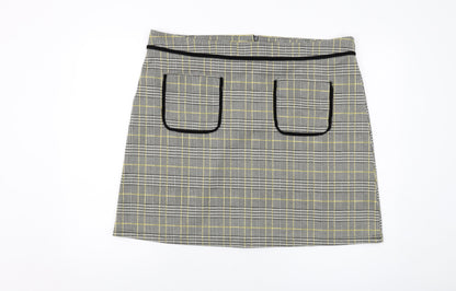 Dorothy Perkins Womens Gold Plaid Polyester Mini Skirt Size 20 Zip