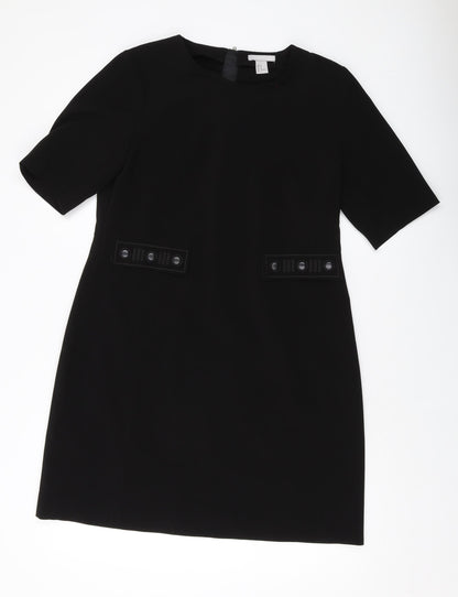 H&M Womens Black Polyester A-Line Size 14 Round Neck Zip