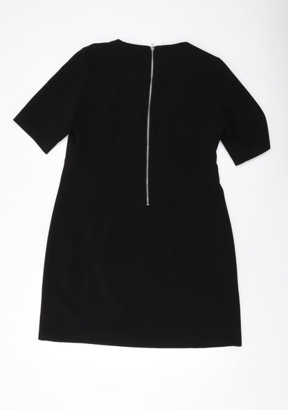 H&M Womens Black Polyester A-Line Size 14 Round Neck Zip
