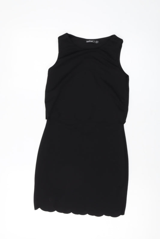 Boohoo Womens Black Polyester Mini Size 6 Round Neck Pullover