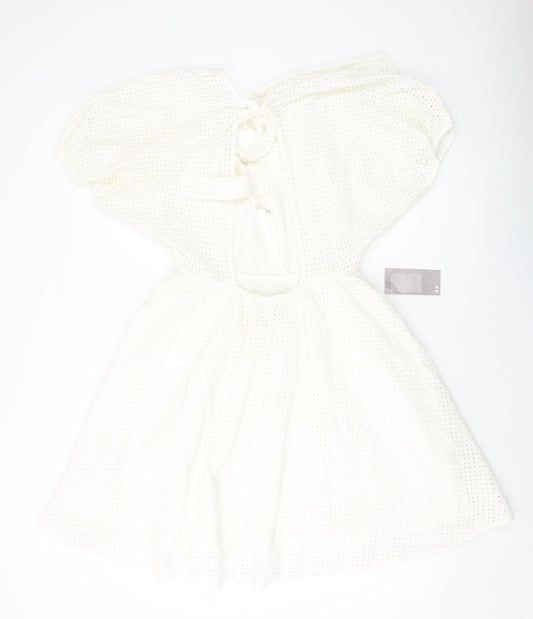 H&M Womens Ivory Cotton A-Line Size 10 V-Neck Pullover
