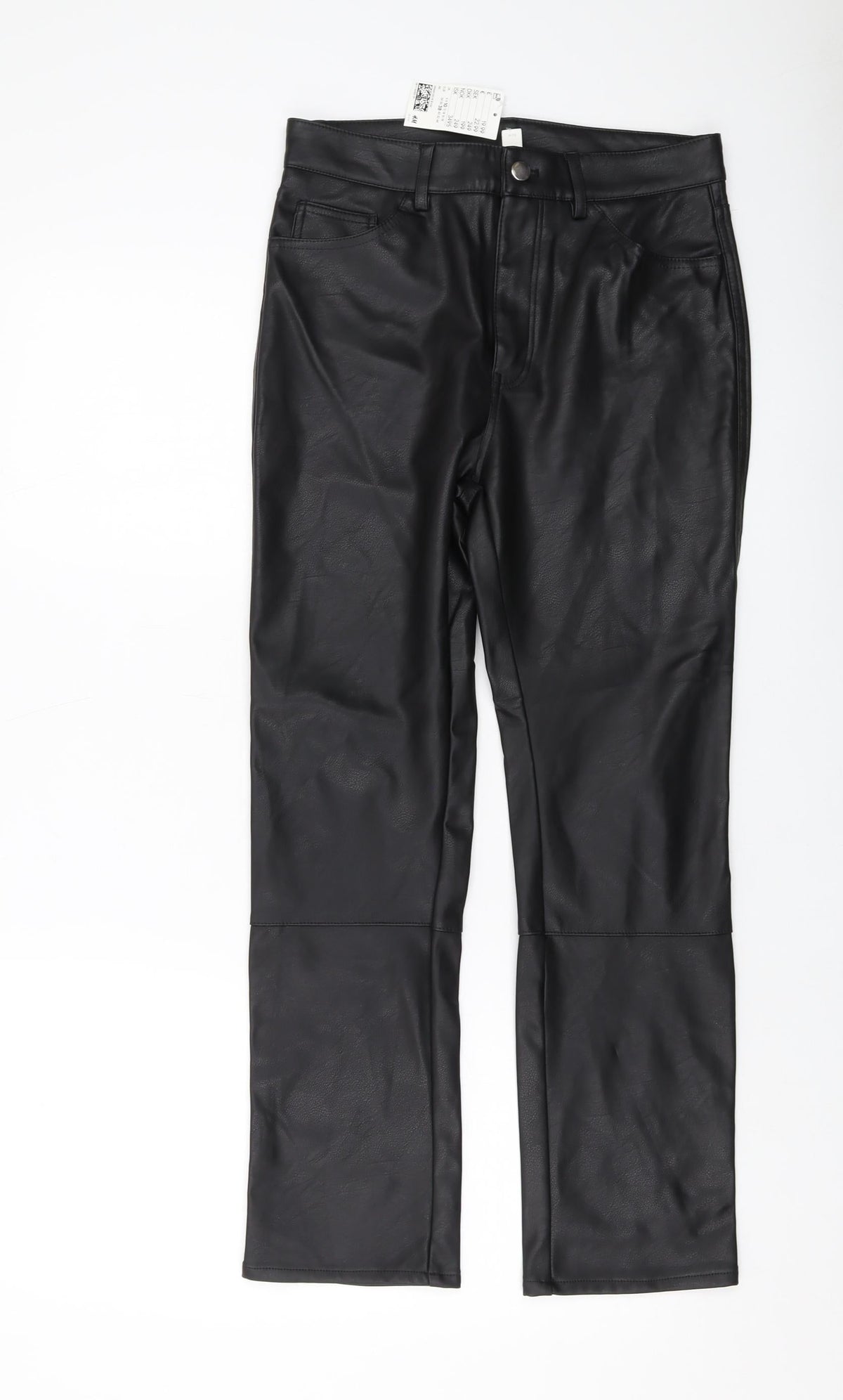 H&M Womens Black Polyester Trousers Size 10 L26 in Regular Button