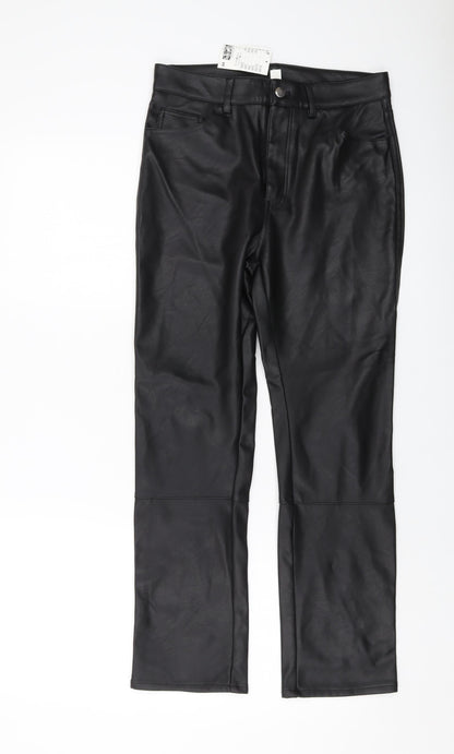 H&M Womens Black Polyester Trousers Size 10 L26 in Regular Button