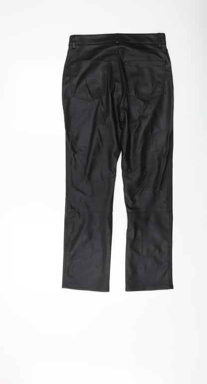 H&M Womens Black Polyester Trousers Size 10 L26 in Regular Button