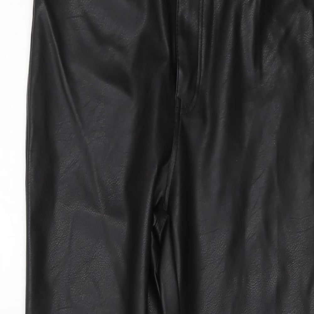 H&M Womens Black Polyester Trousers Size 10 L26 in Regular Button