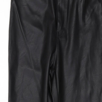 H&M Womens Black Polyester Trousers Size 10 L26 in Regular Button