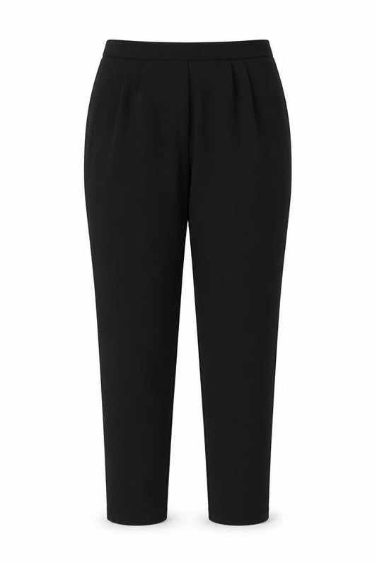 Front view of ASOS women’s black polyester trousers, size UK 8, 25-inch leg regular