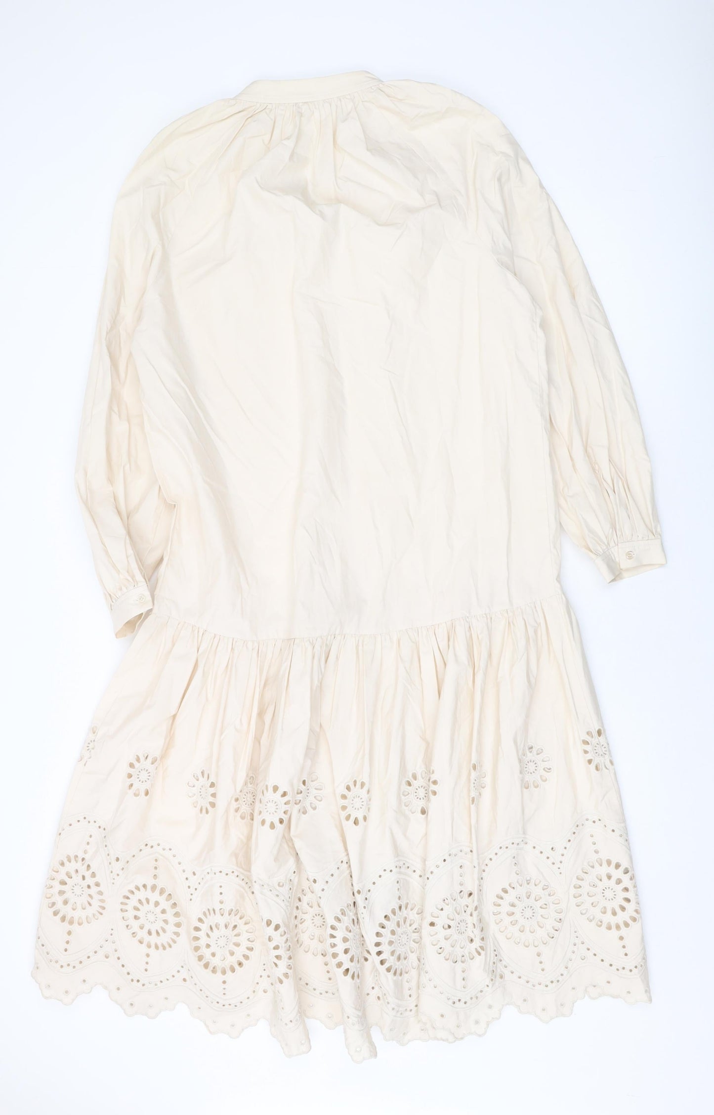 H&M Womens Beige Cotton A-Line Size XS V-Neck Button