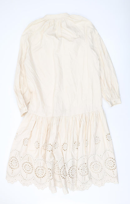 H&M Womens Beige Cotton A-Line Size XS V-Neck Button