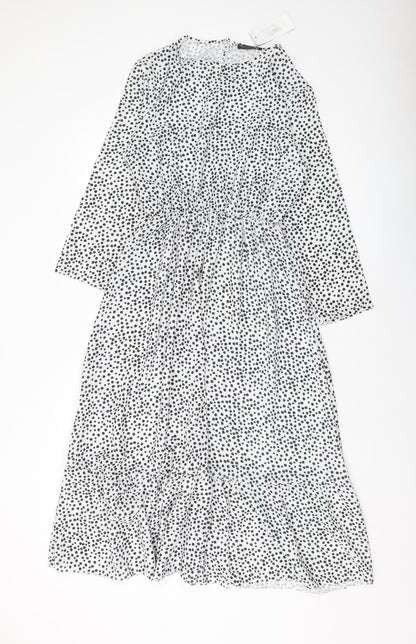 New Collection Womens White Geometric Polyester A-Line Size XS Round Neck Button