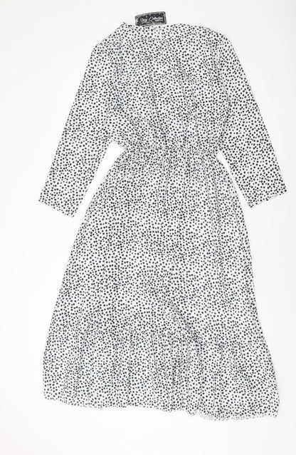 New Collection Womens White Geometric Polyester A-Line Size XS Round Neck Button