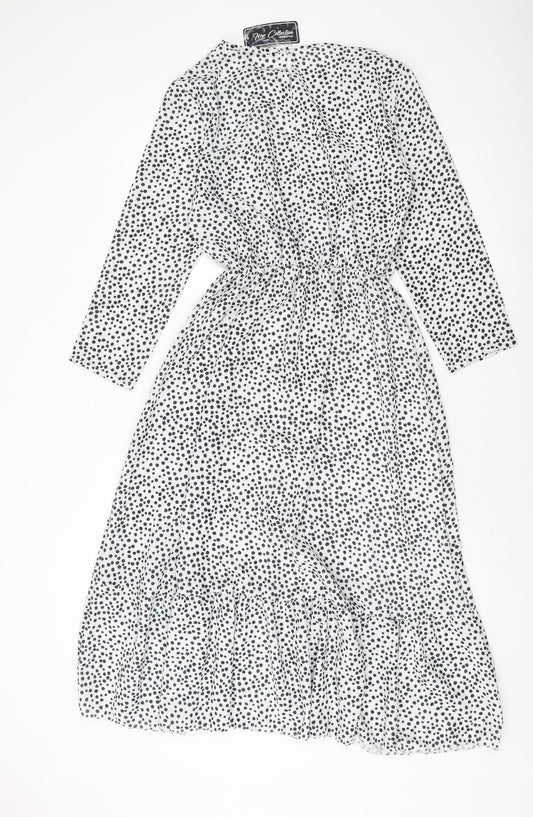 New Collection Womens White Geometric Polyester A-Line Size XS Round Neck Button