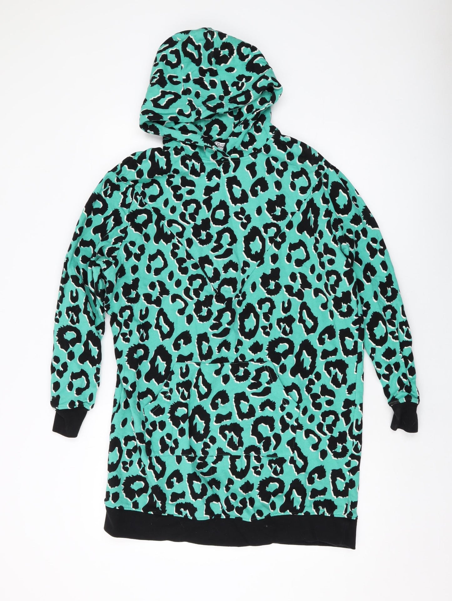 Tilbed Womens Green Animal Print Cotton Pullover Hoodie Size M Pullover
