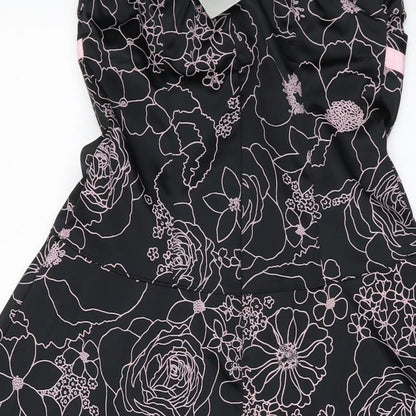 Lipsy Womens Black Geometric Cotton A-Line Size M Square Neck Zip