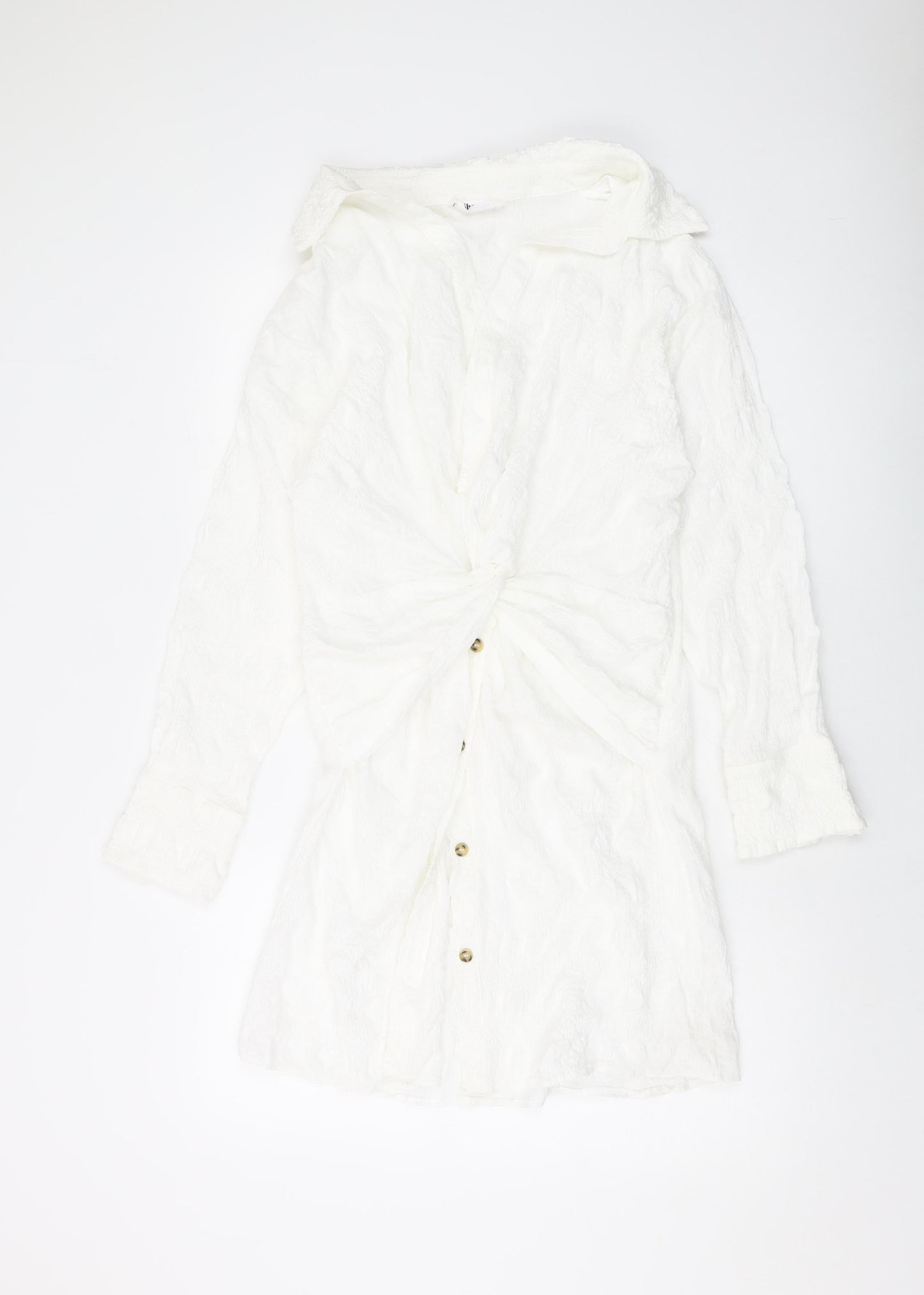 Showpo Womens Ivory Cotton Shirt Dress Size 12 V-Neck Button