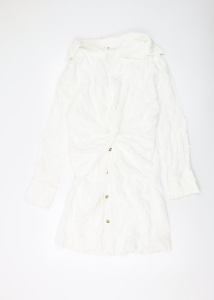 Showpo Womens Ivory Cotton Shirt Dress Size 12 V-Neck Button