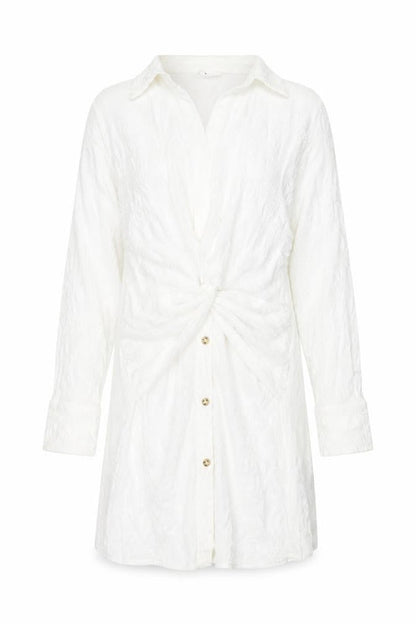 Showpo Womens Ivory Cotton Shirt Dress Size 12 V-Neck Button