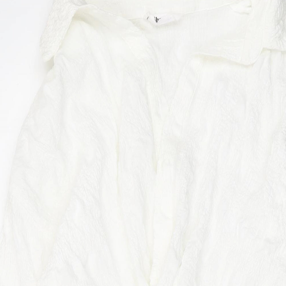 Showpo Womens Ivory Cotton Shirt Dress Size 12 V-Neck Button