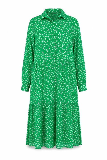 H&M Womens Green Geometric Viscose A-Line Size XS Collared Button