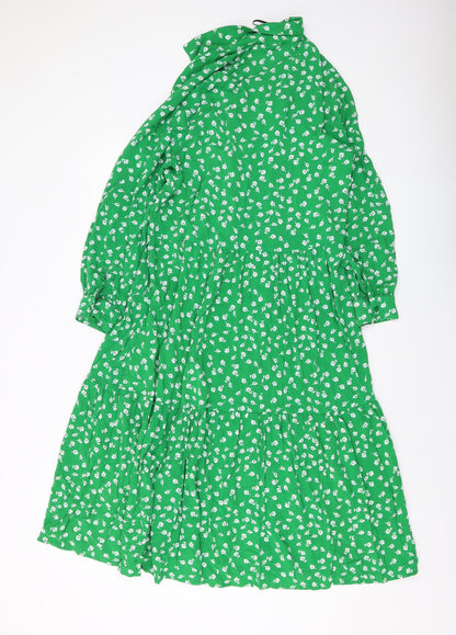 H&M Womens Green Geometric Viscose A-Line Size XS Collared Button