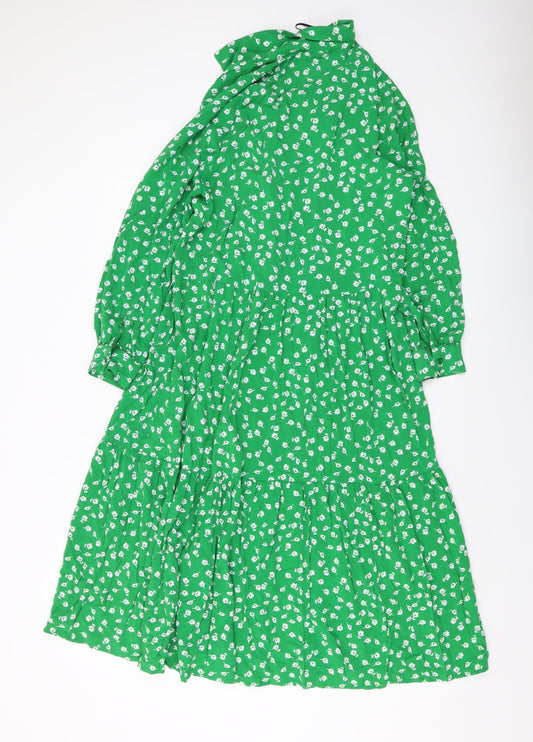 H&M Womens Green Geometric Viscose A-Line Size XS Collared Button