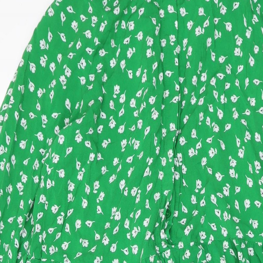 H&M Womens Green Geometric Viscose A-Line Size XS Collared Button