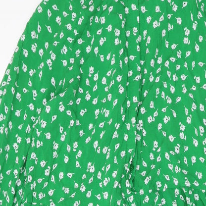 H&M Womens Green Geometric Viscose A-Line Size XS Collared Button