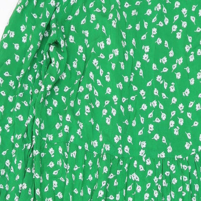 H&M Womens Green Geometric Viscose A-Line Size XS Collared Button