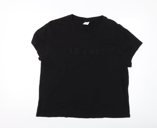 H&M Womens Black Cotton Basic T-Shirt Size L Crew Neck