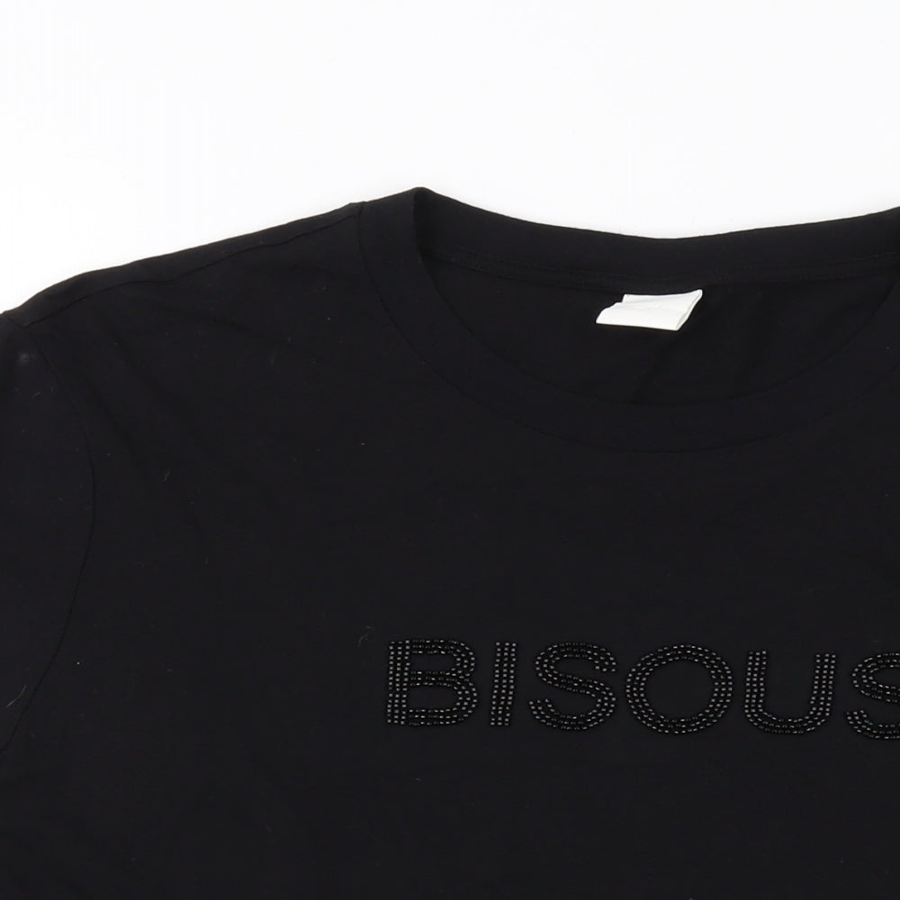 H&M Womens Black Cotton Basic T-Shirt Size L Crew Neck